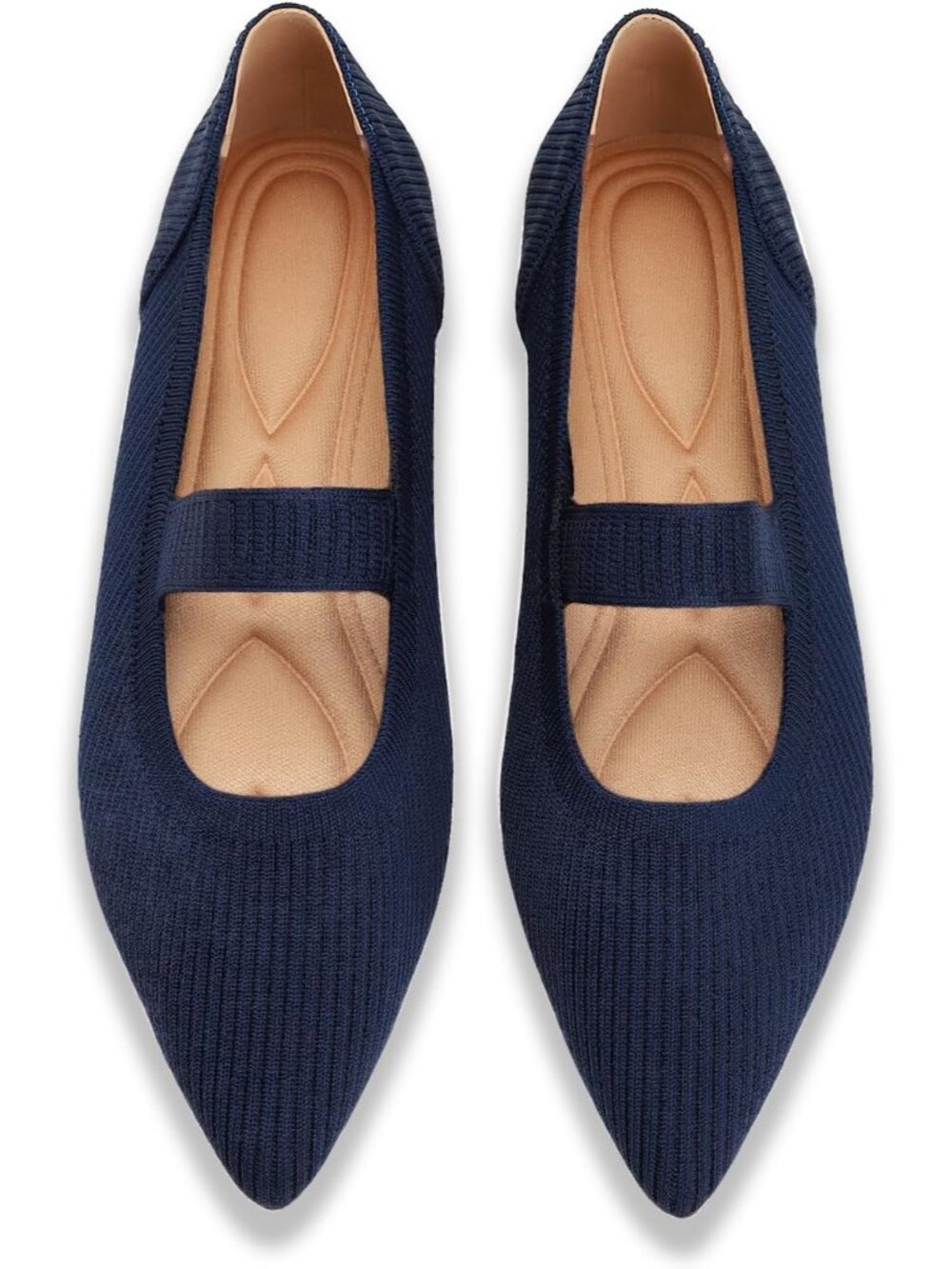 Women's Blue Comfortable Pointed Toe Knit Foldable Slip On Ballet Flat Shoes